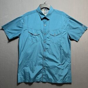 Kuhl Shirt Mens Large Blue Eluxur Short Sleeve Button Up Outdoor Hiking Camp
